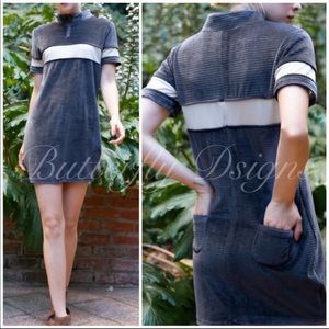 POL Sporty Velvet Mini Dress Mock Turtleneck Zip Back Pockets